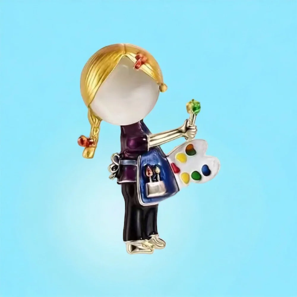 1pc Cartoon Paiting Art Little Girl Enamel Brooch, For‎ Backpack Clothes Hats